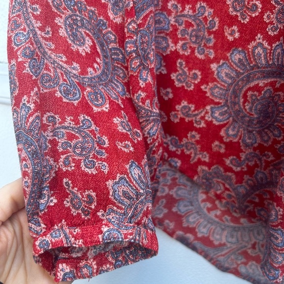 Lucky brand peasant top S paisley print red/blue tasseled boho hippie pleated - Picture 6 of 11